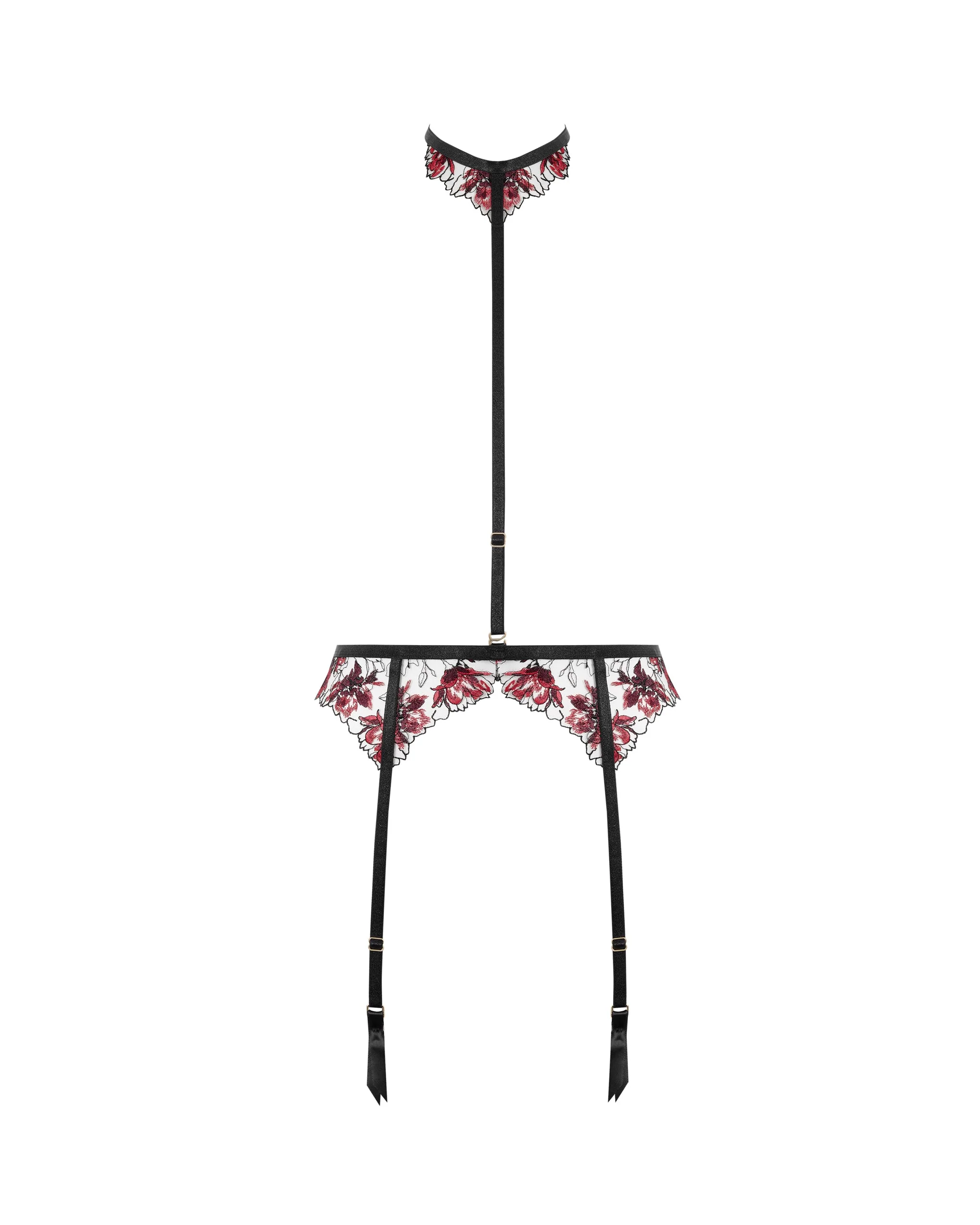 Calista Reggicalze con Harness Floreale Nero/Ciliegia - Image 5