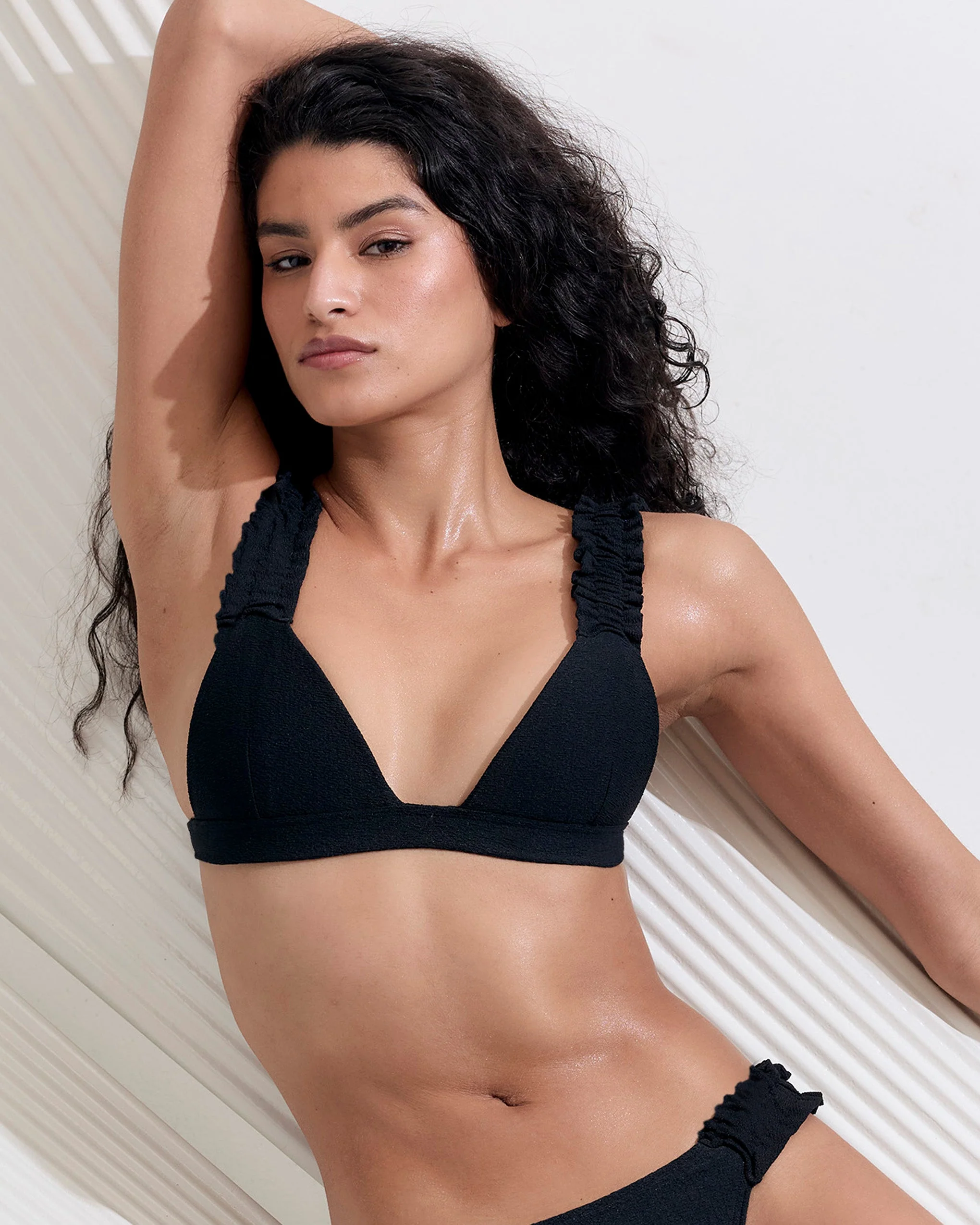 Flores Bikini Top con Volant Nero