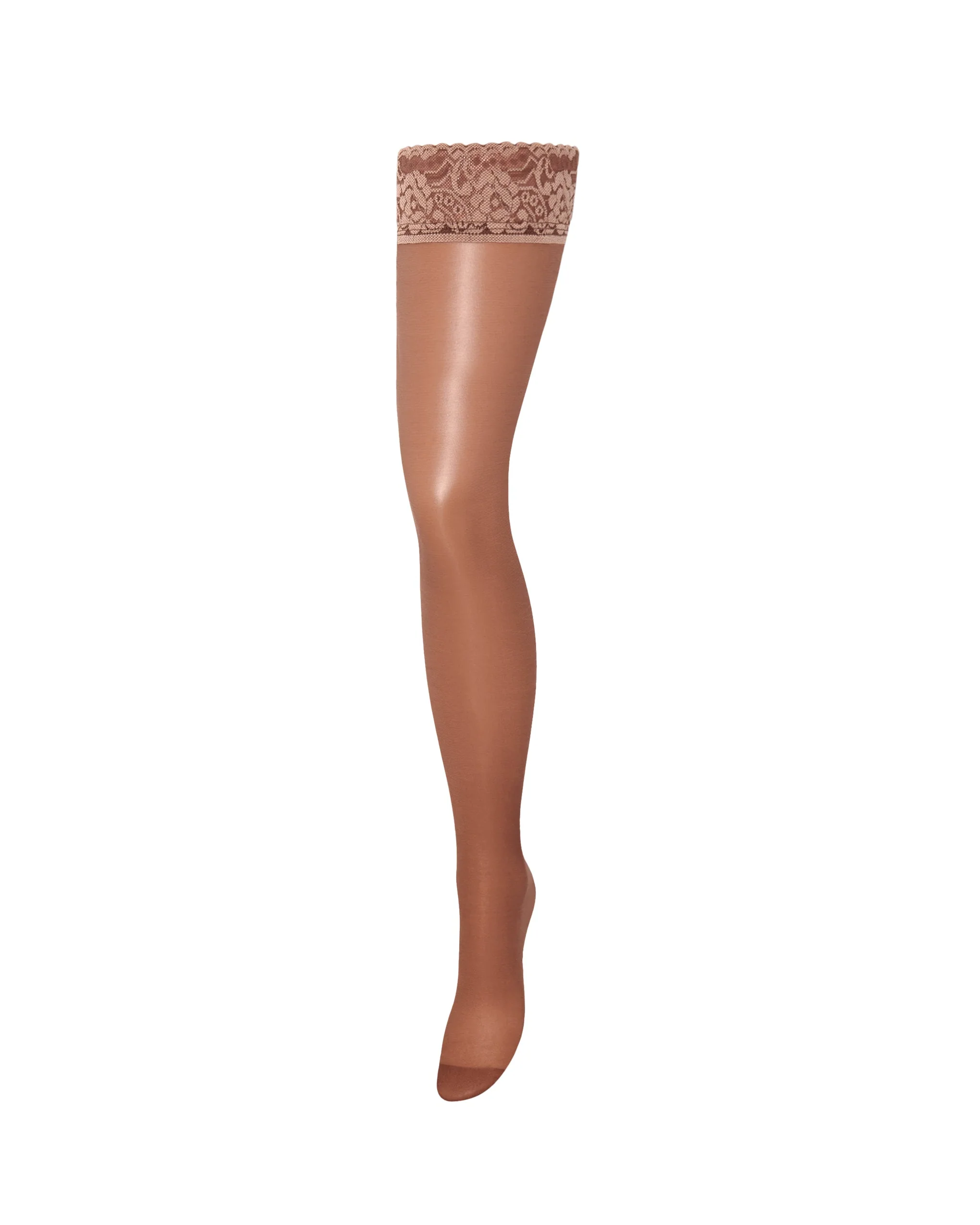 Calze Autoreggenti Lisce Con Bordo In Pizzo Caramel - Image 5