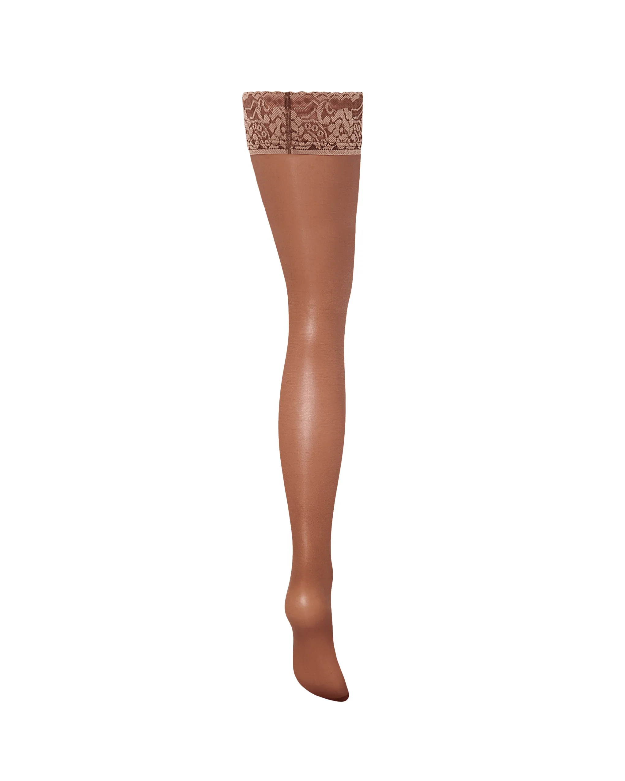 Calze Autoreggenti Lisce Con Bordo In Pizzo Caramel - Image 6