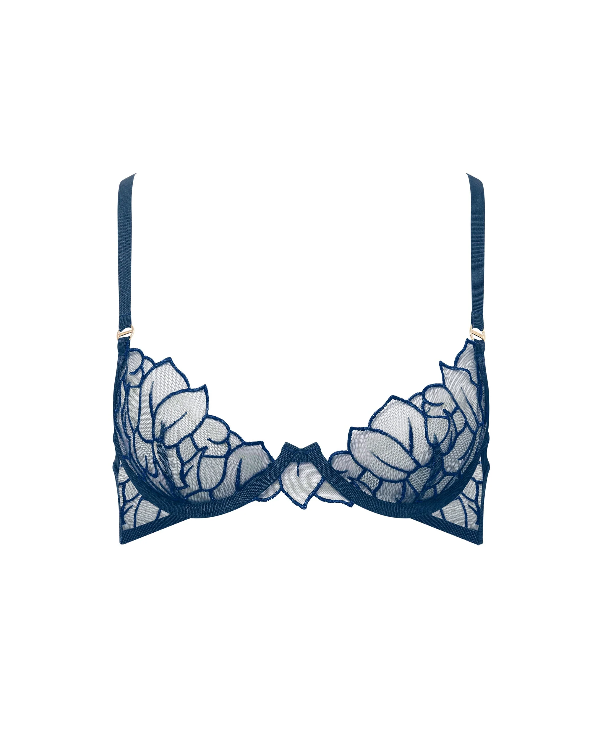 Laurel Reggiseno Ricamato a Foglie Blu Navy - Image 5