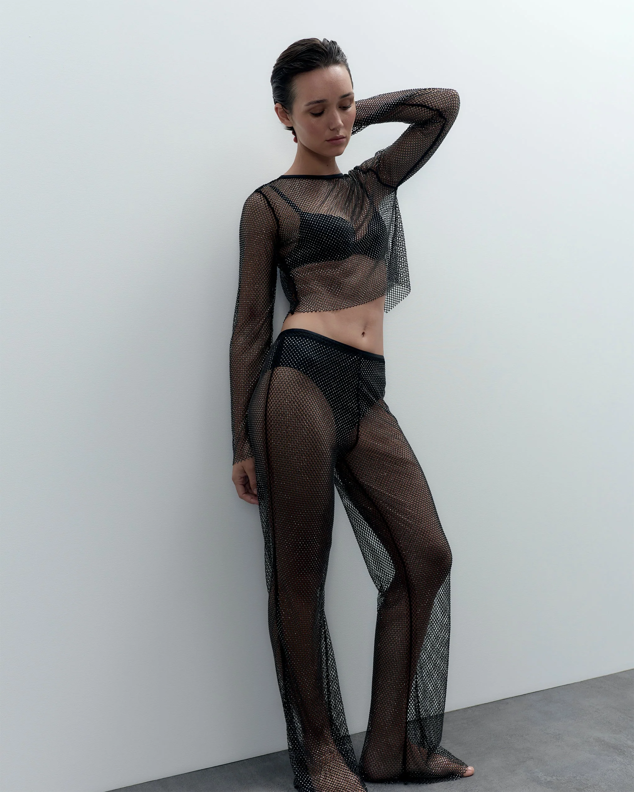 Noor Top in Mesh Trasparente/Nero - Image 2
