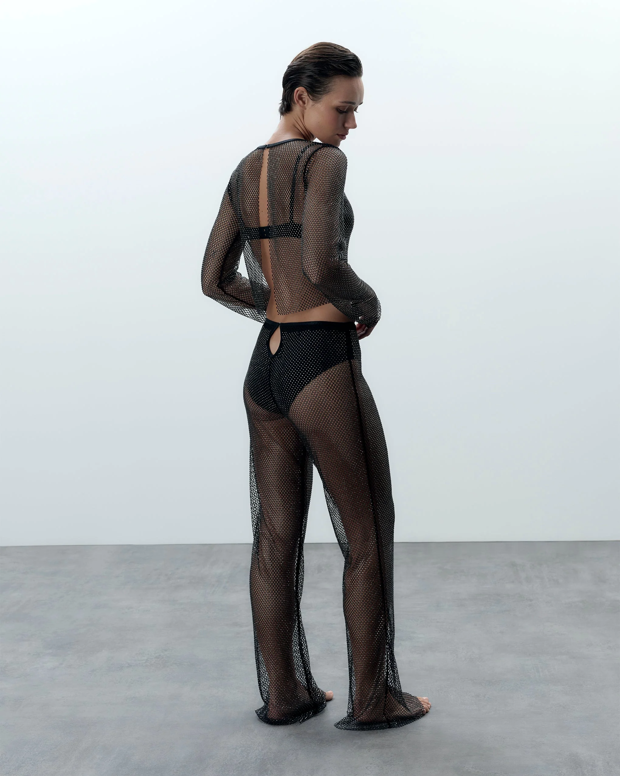 Noor Top in Mesh Trasparente/Nero - Image 3