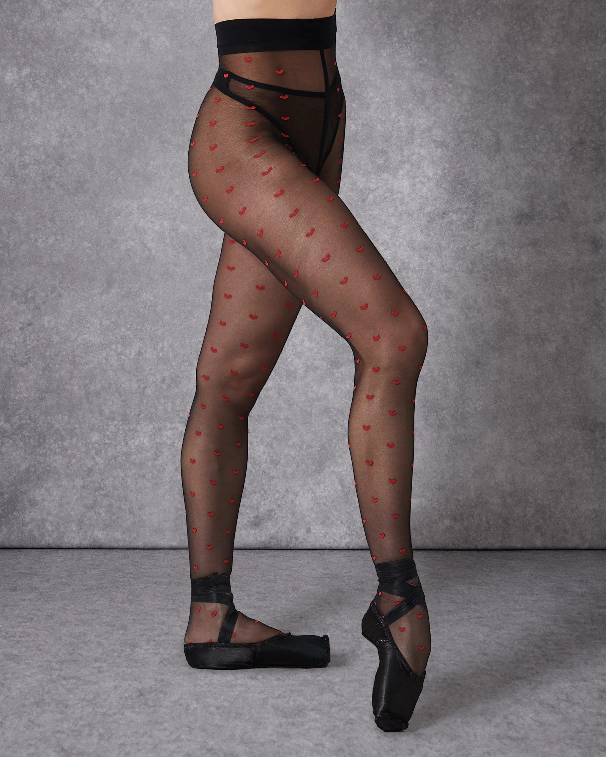 Collant Neri con Cuori Rossi - Image 3